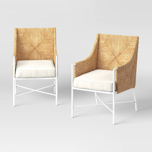 Stanton 2Pk Rush Weave Club Chairs - White/Natural - Threshold