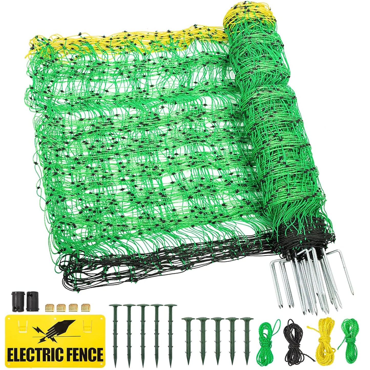 TMEE Electric Fence Netting Goat Sheep Fencing Livestock Netting Fence with 14 Posts Double Spiked, Portable Mesh for Lambs, Deer, Hogs, Dogs in Backyards, Farms and Ranches, 35.5" H x 164' L, Green