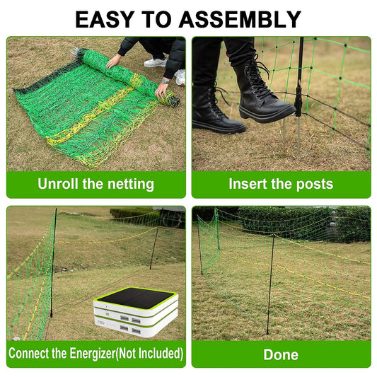 TMEE Electric Fence Netting Goat Sheep Fencing Livestock Netting Fence with 14 Posts Double Spiked, Portable Mesh for Lambs, Deer, Hogs, Dogs in Backyards, Farms and Ranches, 35.5" H x 164' L, Green