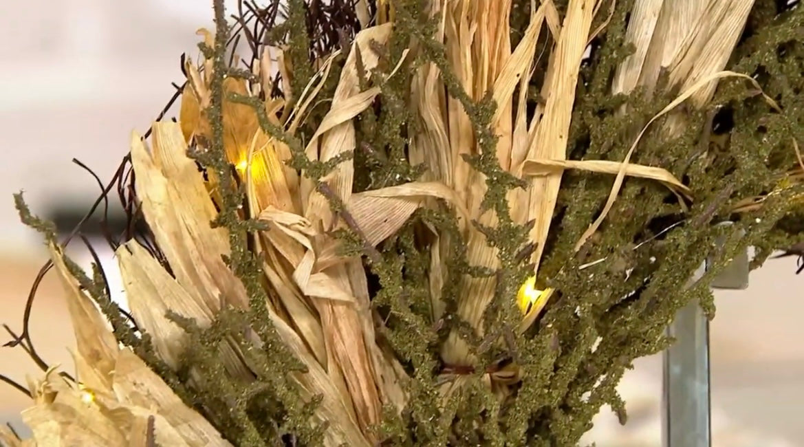 24" Illuminated Harvest Corn Leaf and Vine Wreath by Lauren McBride