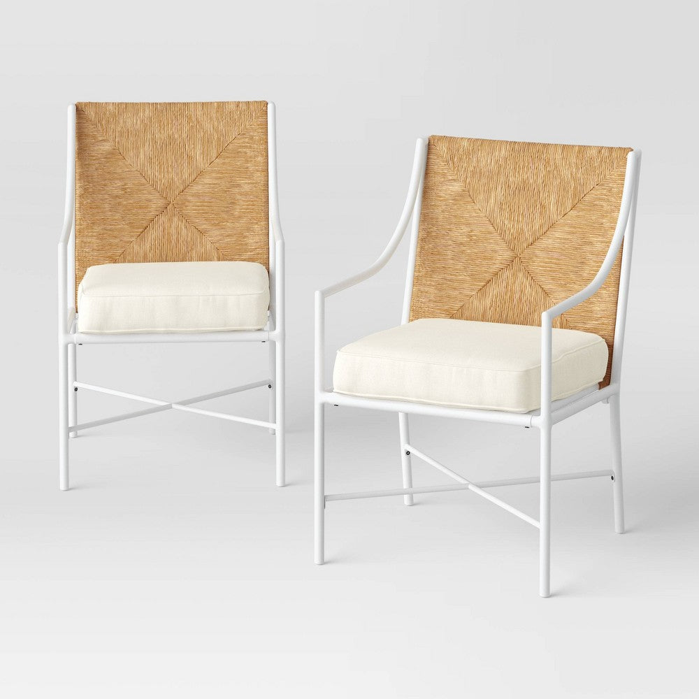 Stanton 2piece Rush Weave Patio Dining Chairs - White/Natural