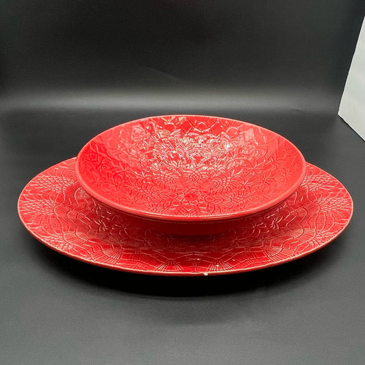Set of 2 Platter & Serving Bowl Inspired by Camphill Special School Red