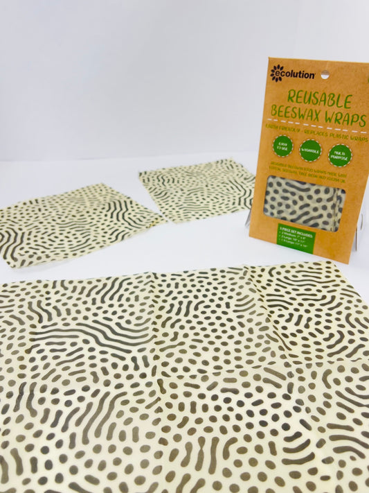 Set of 2 - Natural Reusable Beeswax Food Wraps 5 Piece Set- Animal Print