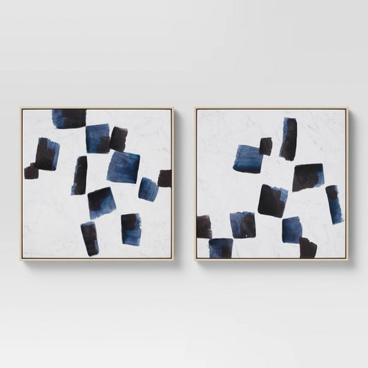 (Set of 2) 20" X 20" Blue Squares Framed Wall Canvas - Threshold