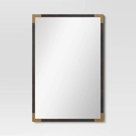 24" x 36" Blackened Wood Mirror with Brass Metal Corner Detail Black - Threshold