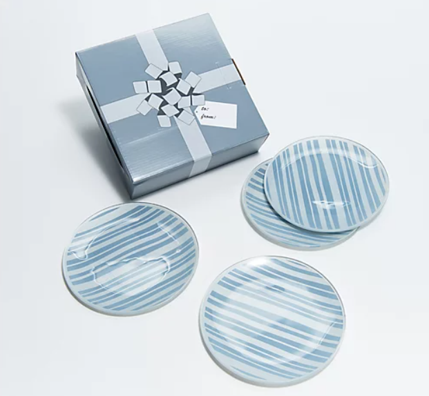 Temp-tations Stripe Set of (4) 8" Glass Dessert Plates